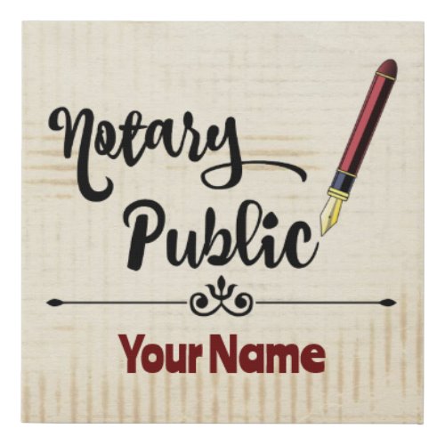 Notary Public Burgundy Ink Pen Customized Name Faux Canvas Print