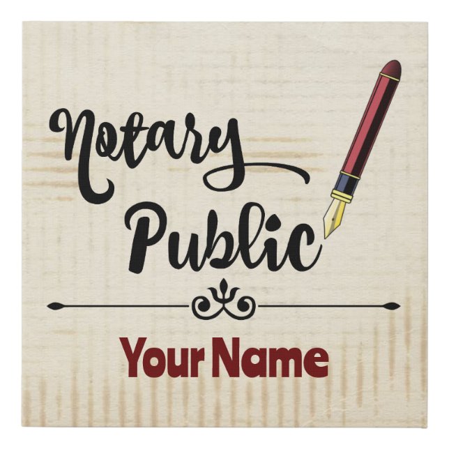 Notary Public Burgundy Ink Pen Customized Name Faux Canvas Print (Front)