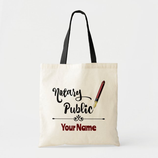 Notary Public Burgundy Ink Pen Customized Name Tote Bag (Front)