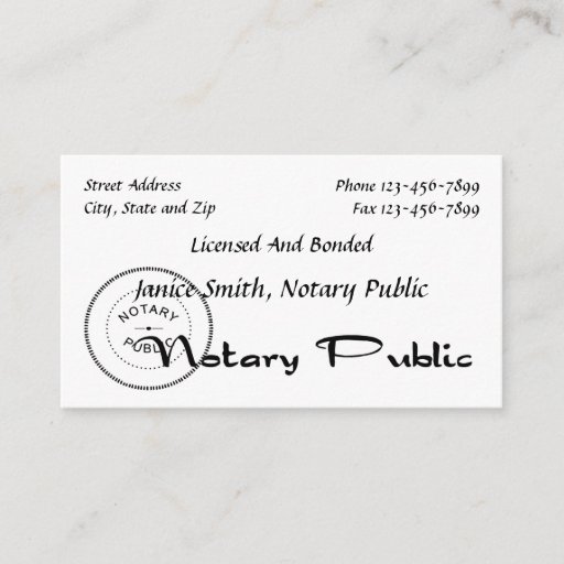 Customizable Notary Public Business Card