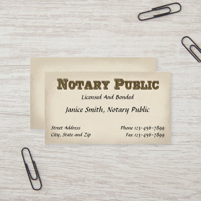 Notary Public Business Card (Front/Back In Situ)