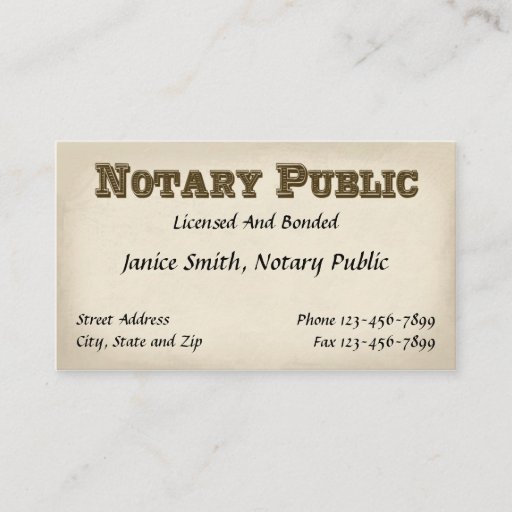 Customizable Notary Public Business Card