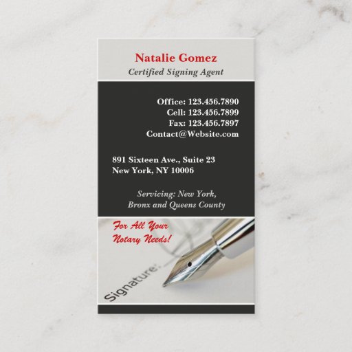 Customizable Notary Public Business Card