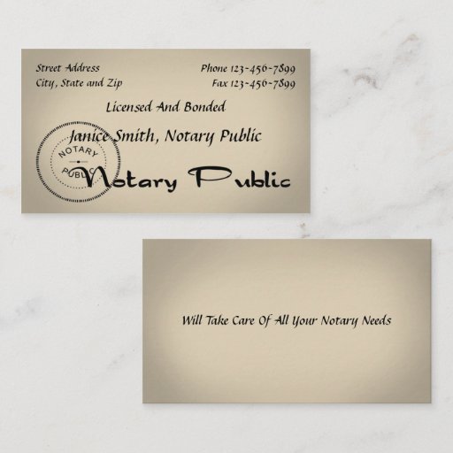 Customizable Notary Public Business Card