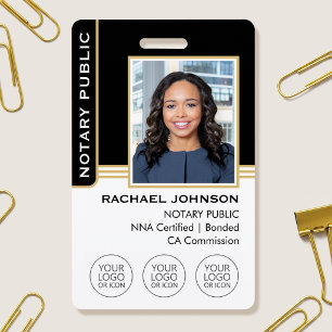 Notary Public Custom Photo Logo ID Black Gold Badge