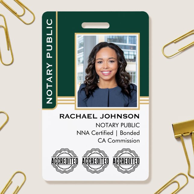 Notary Public Custom Photo Logo ID Green Gold Badge (Creator Uploaded)