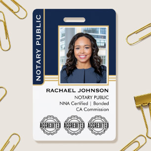 Notary Public Custom Photo Logo ID Navy Gold Badge