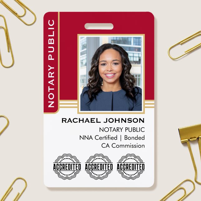 Notary Public Custom Photo Logo ID Red Gold Badge (Creator Uploaded)