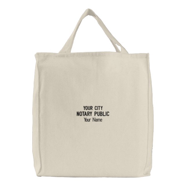Notary Public Customized City and Name Embroidered Tote Bag (Front)