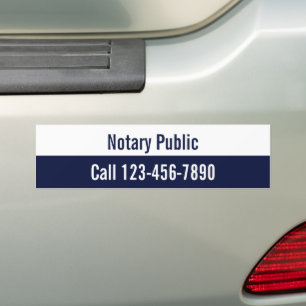 Notary Public Dark Blue and White Phone Number Bumper Sticker