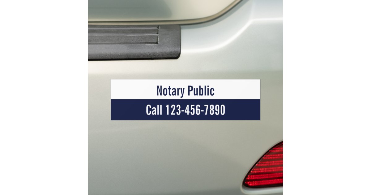 Notary Public Dark Blue and White Phone Number Bumper Sticker | Zazzle