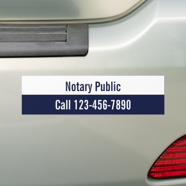 Notary Public Dark Blue and White Phone Number Bumper Sticker (On Car)