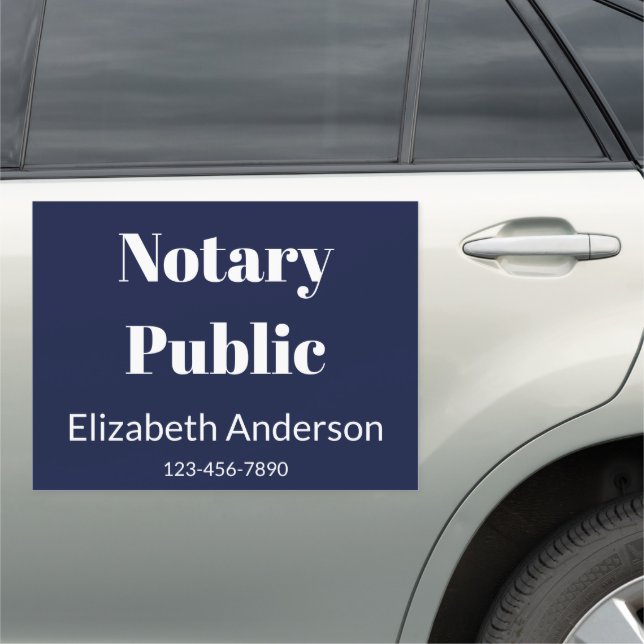 Notary Public Dark Blue & White Name Phone Number Car Magnet (In Situ)
