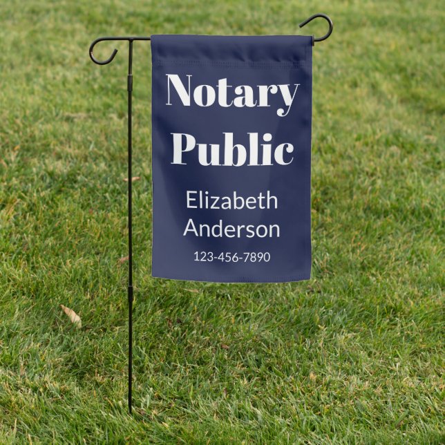 Notary Public Dark Blue & White Name Phone Number Garden Flag (In SItu)