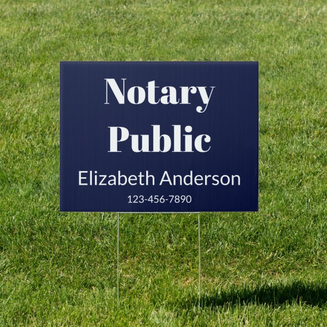Notary Public Dark Blue & White Name Phone Number Sign (Insitu)