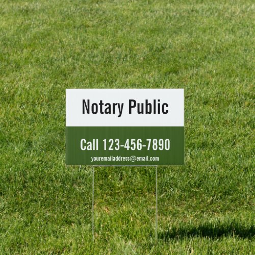 Notary Public Dark Green Black  White Template Sign