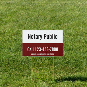 Notary Public Dark Red Black & White Phone Number Sign