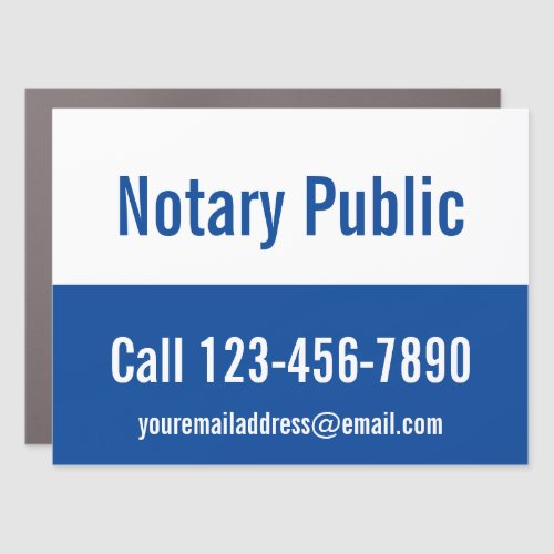 Notary Public Deep Blue and White Promotional Car Magnet