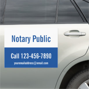 Notary Public Deep Blue and White Promotional Car Magnet