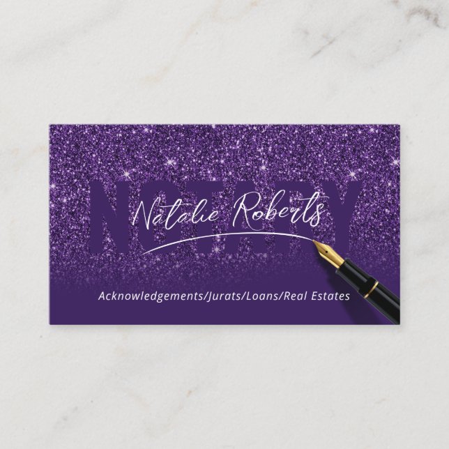 Notary Public Deep Purple Elegant Signature Business Card (Front)