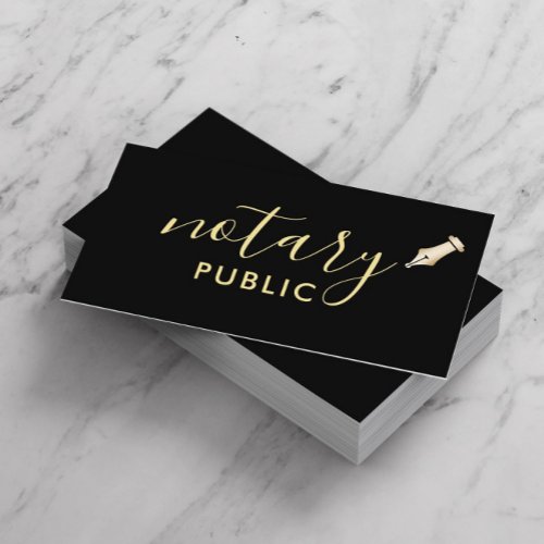 Notary Public Elegant Script Plain Black Business Card