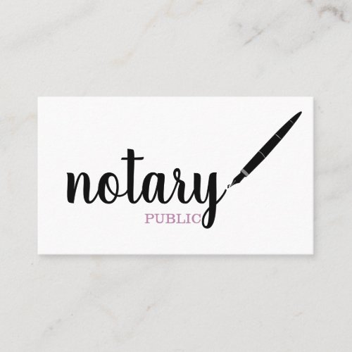 Notary Public Elegant Script Plain Black   White  Business Card