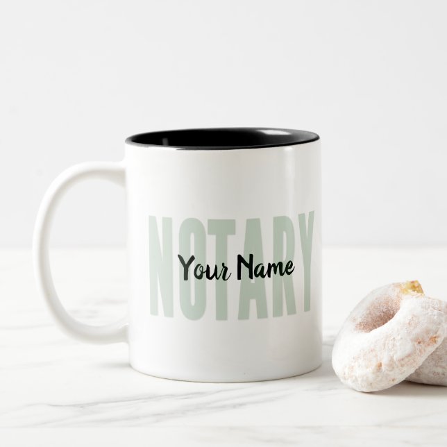 Notary Public Faded Green Big Font Customized Two-Tone Coffee Mug (With Donut)