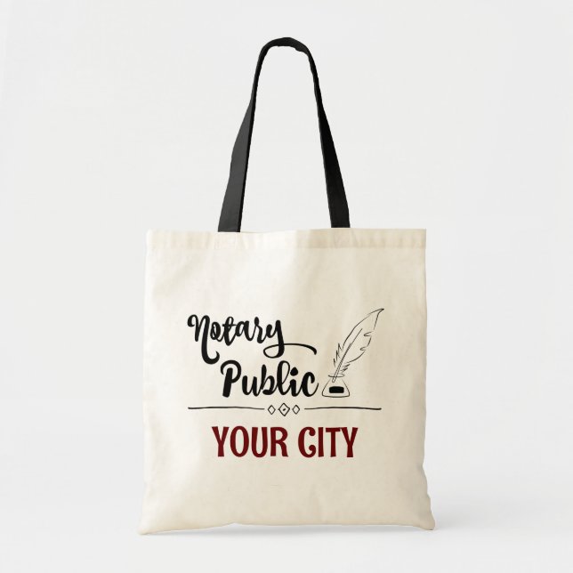 Notary Public Feather Quill Your City Customized Tote Bag (Front)