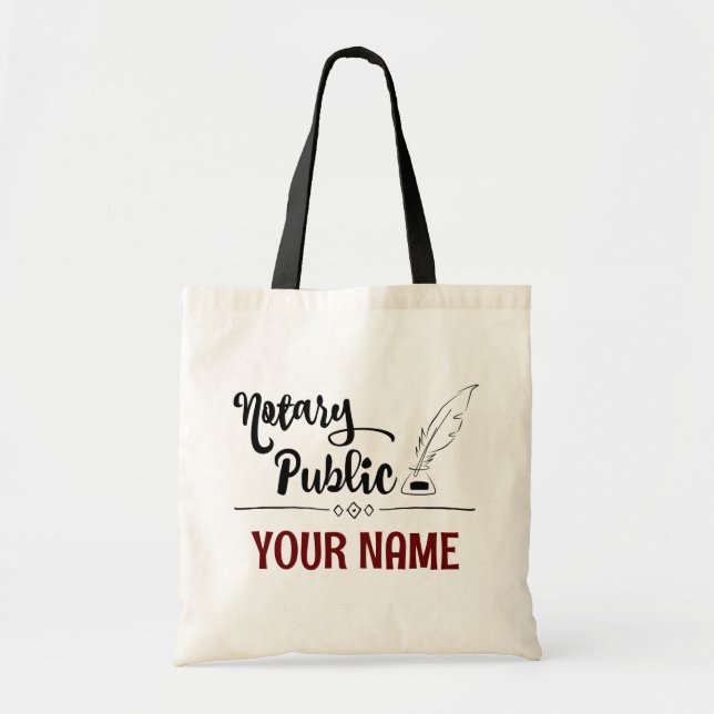 Notary Public Feather Quill Your Name Customized Tote Bag (Front)