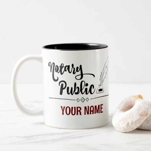 Notary Public Feather Quill Customized Name Two-Tone Coffee Mug
