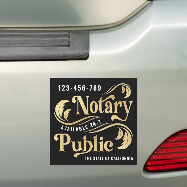 Notary Public Gold & Black Car Magnet (In Situ)