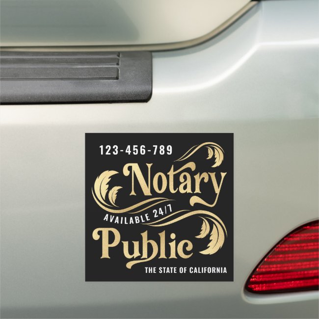 Notary Public Gold & Black Car Magnet