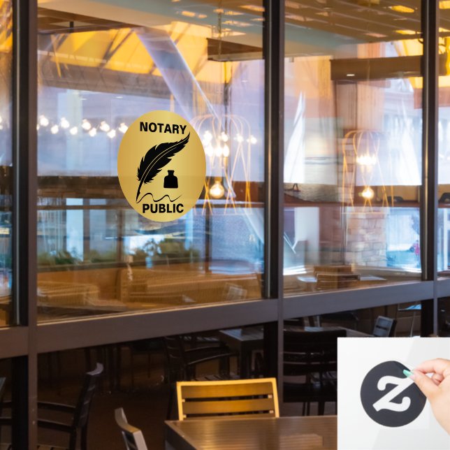 Notary Public Gold Black Ink Front Window Cling (Restaurant Window)