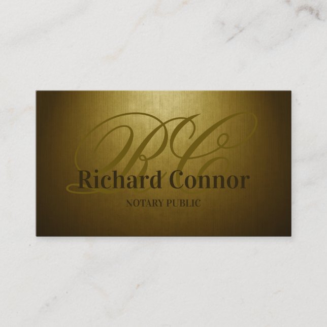 Notary Public Gold Custom Monogram Business Card (Front)