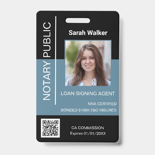 Notary Public ID office worker black dusty blue  Badge (Front)
