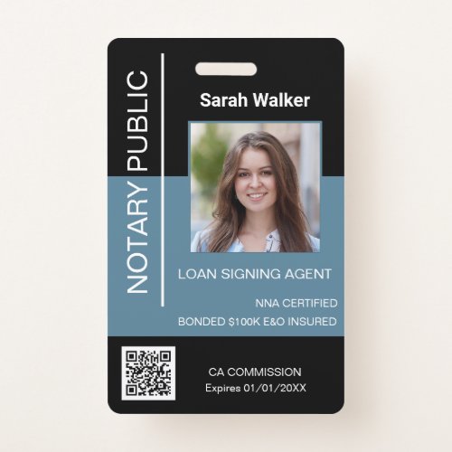 Notary Public ID office worker black dusty blue  Badge