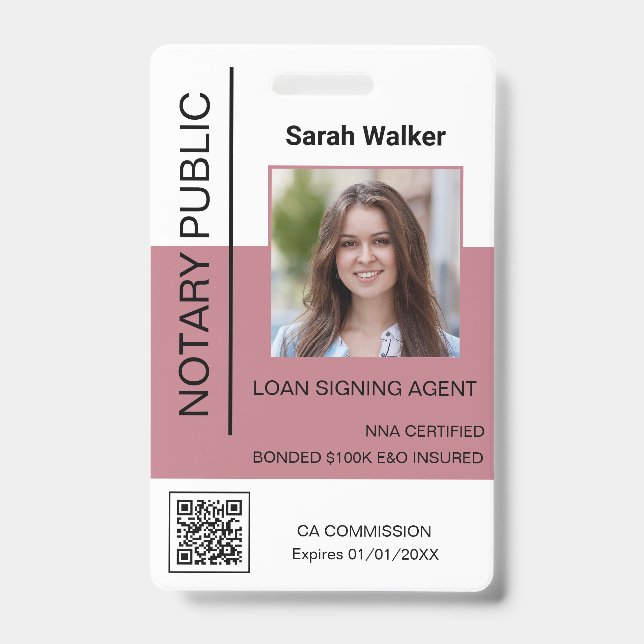 Notary Public ID office worker dusty pink Badge (Front)