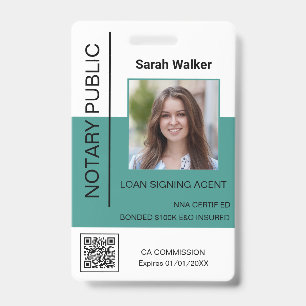 Notary Public ID office worker dusty turquoise Badge