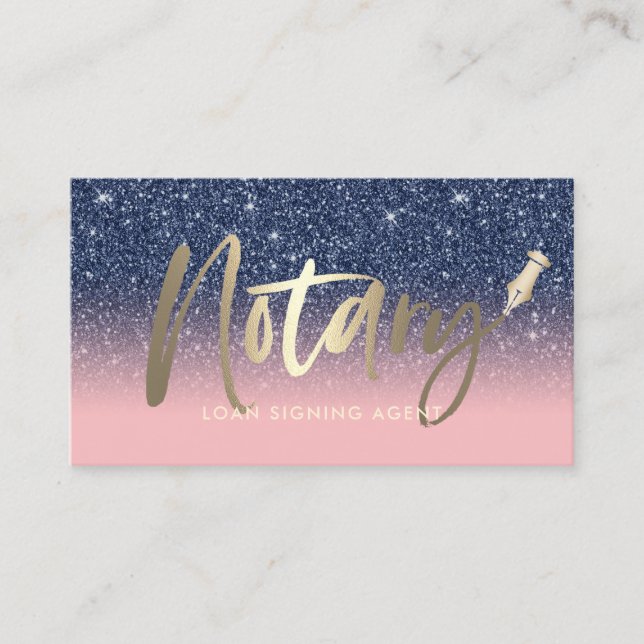 Notary Public Loan Agent Modern Navy Blue & Pink Business Card (Front)