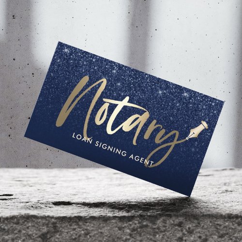 Notary Public Loan Agent Modern Navy  Gold Business Card