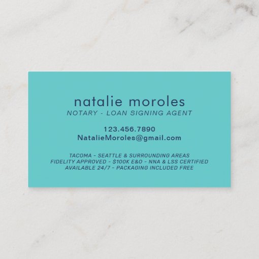 Notary Public Loan Agent Modern Navy & Teal Business Card | Zazzle