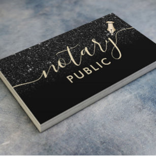 Notary Public Loan Signing Agent Black Glitter Business Card