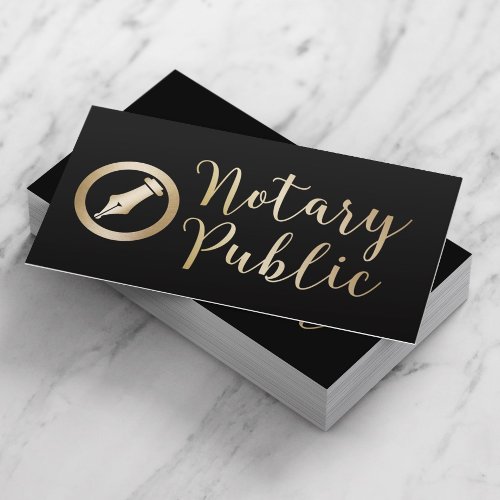 Notary Public Loan Signing Agent Black  Gold Business Card