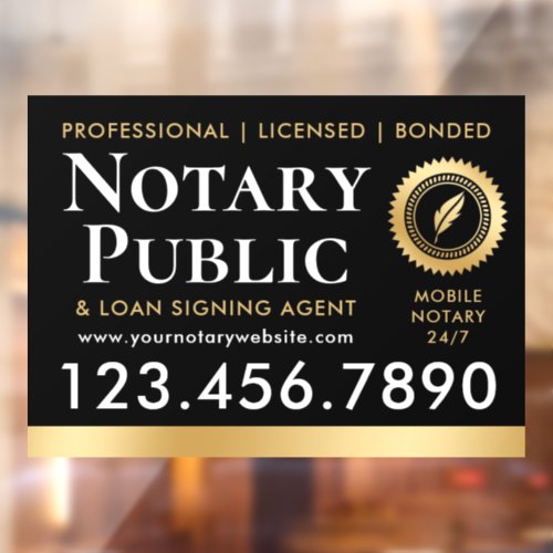 Notary Public Loan Signing Agent Black Gold Window Cling