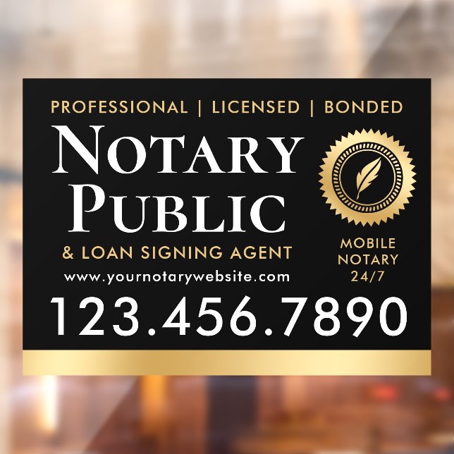 Notary Public Loan Signing Agent Black Gold Window Cling (Sheet 2)