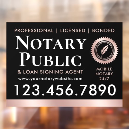 Notary Public Loan Signing Agent Black Rose Gold Window Cling
