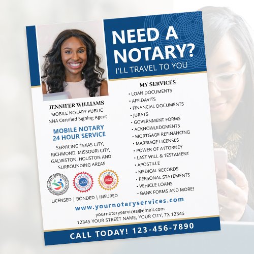 Notary Public Loan Signing Agent Blue Editable Flyer