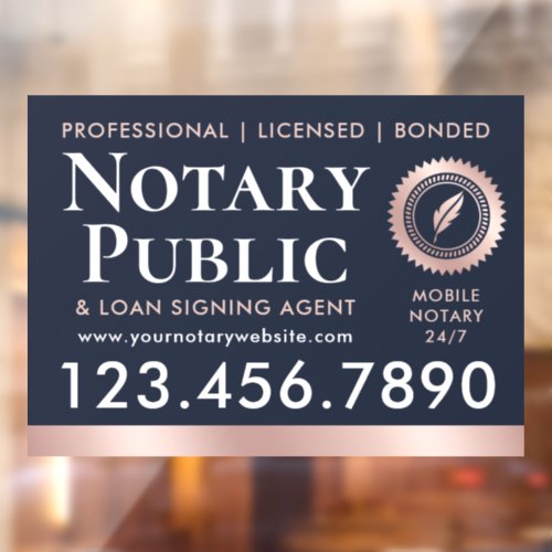Notary Public Loan Signing Agent Blue Rose Gold Window Cling
