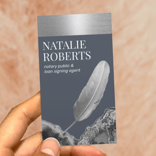 Notary Public Loan Signing Agent Blue Silver Agate Business Card