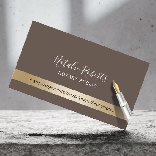 Notary Public Loan Signing Agent Brown  Gold Business Card